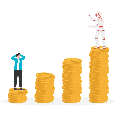 Businessman and robot competition for profit  Illustration
