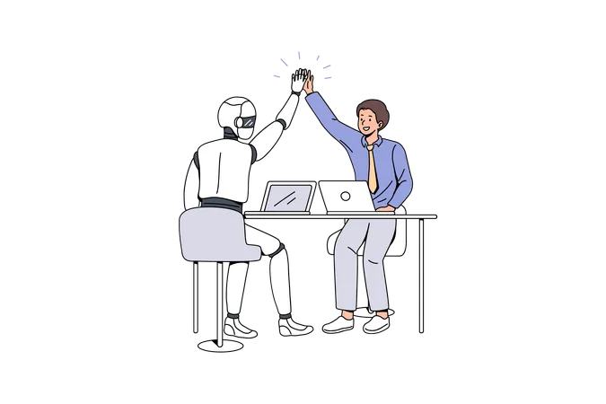 Businessman and robot Giving High Five  Illustration
