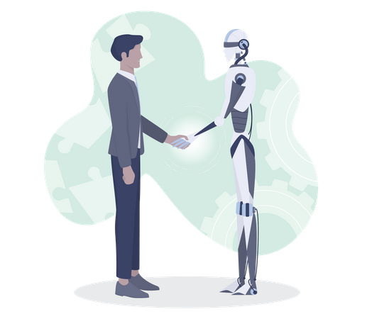 Businessman and robot shaking hands  Illustration