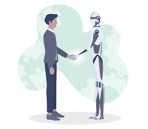 Businessman and robot shaking hands  Illustration