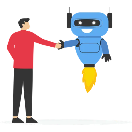 Businessman and robot with artificial intelligence shaking hands  Illustration