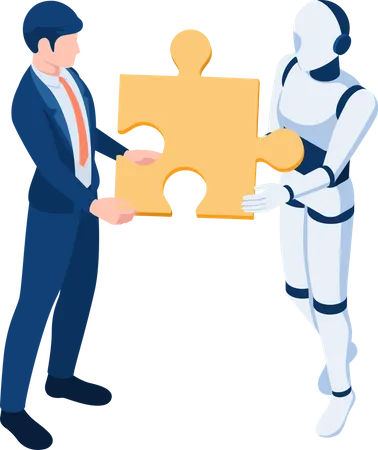 Businessman and Robot working together Illustration