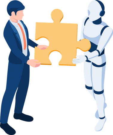 Businessman and Robot working together  Illustration