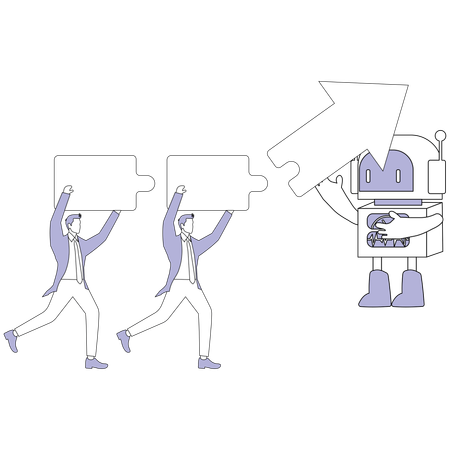Businessman and Robot working together  Illustration