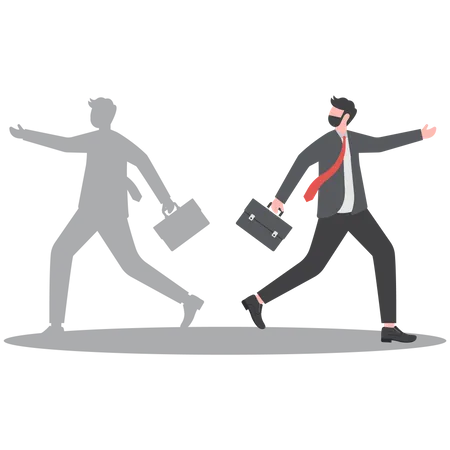 Businessman and Shadow running different ways  Illustration