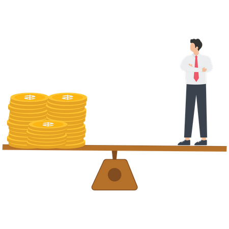 Businessman and stack of money on the lever  イラスト