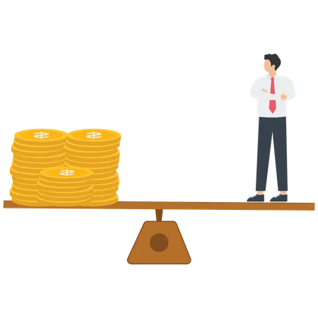 Businessman and stack of money on the lever  イラスト