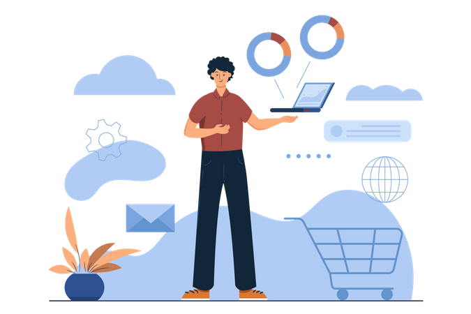 Businessman And Statistical Chart Map  Illustration