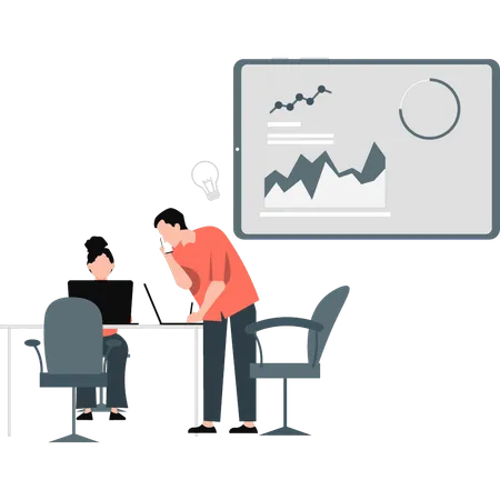 Businessman and woman analysis chart  Illustration