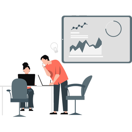 Businessman and woman analysis chart  Illustration