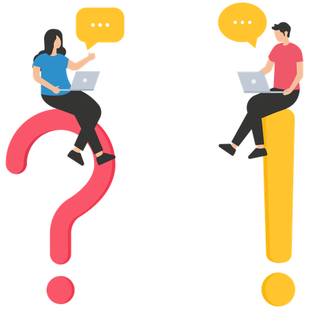 Businessman and woman ask and answer questions  Illustration