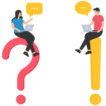 Businessman and woman ask and answer questions  Illustration