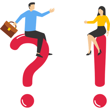 Businessman and woman asking and answering questions  Illustration