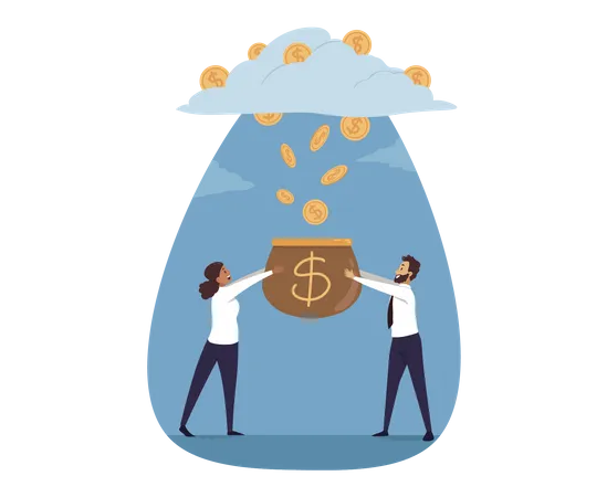 Businessman and woman catching money from cloud  Illustration