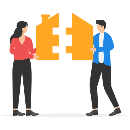 Businessman And Woman Couple With House Jigsaw Concept Business Illustration Vector Flat Illustration
