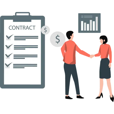 Businessman and woman dealing business contract  Illustration