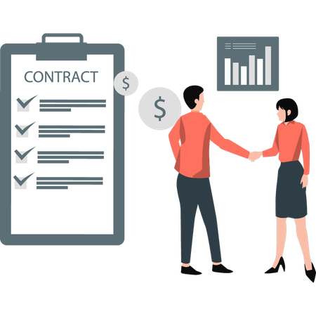 Businessman and woman dealing business contract  Illustration