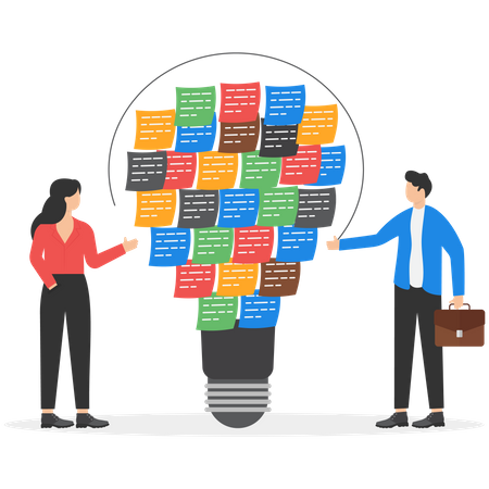 Businessman and woman discover solution  Illustration