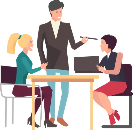 Businessman and woman discuss about business plan  Illustration