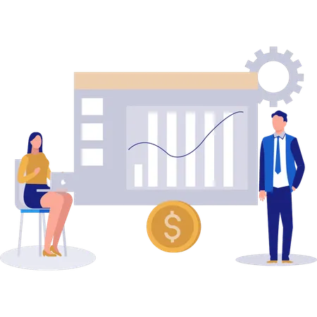 Businessman and woman discussing business strategy  Illustration