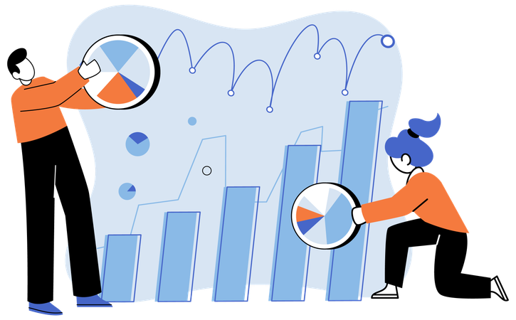 Businessman and woman doing business analysis work  Illustration