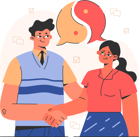Businessman and woman doing business deal  Illustration