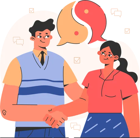 Businessman and woman doing business deal  Illustration