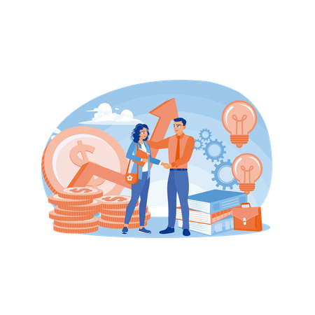 Businessman and woman doing financial deal  Illustration