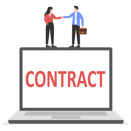 Businessman and woman doing online business deal  Illustration
