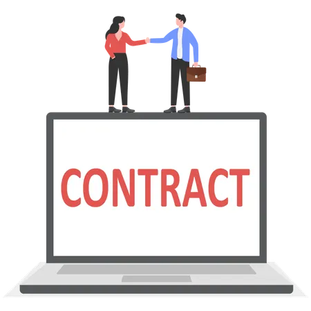 Businessman and woman doing online business deal  Illustration