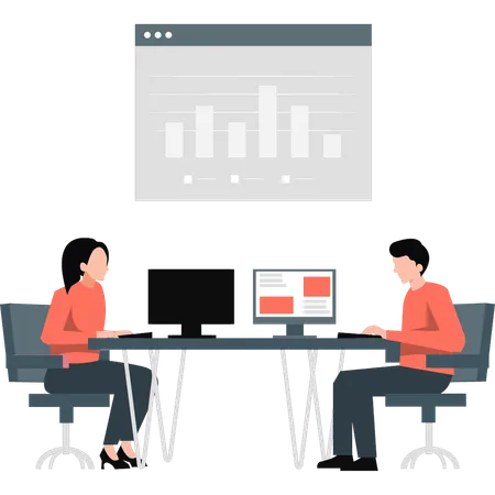 Businessman and woman doing their analysis work  Illustration
