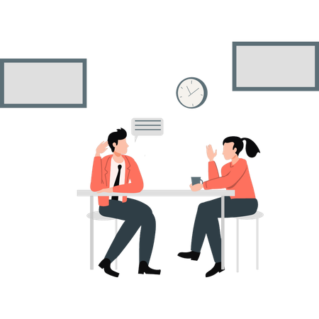 Businessman and woman enjoying lunch time  Illustration