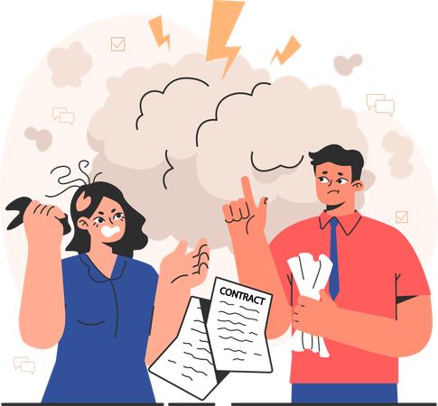Businessman and woman fight for contract paper  Illustration