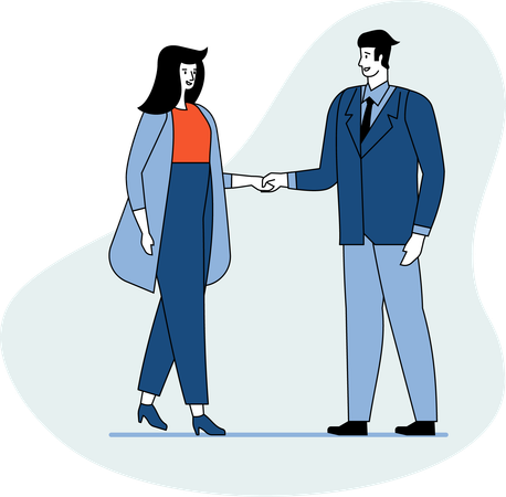 Businessman and woman giving greeting  Illustration