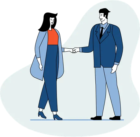 Businessman and woman giving greeting  Illustration