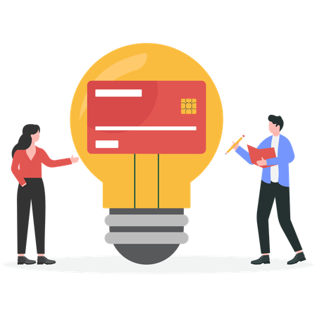 Businessman and woman having credit card idea  Illustration