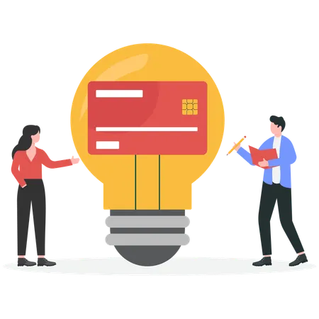 Businessman and woman having credit card idea  Illustration