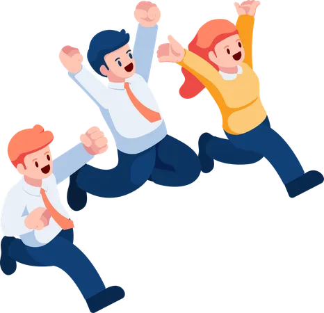 Businessman and Woman Jumping Celebrating  Illustration