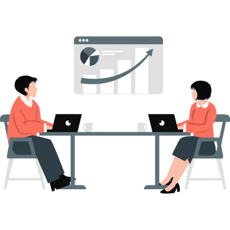 Businessman and woman looking business growth graph  Illustration