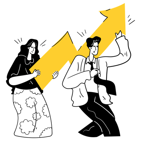 Businessman and woman Overcoming Obstacles Together  Illustration