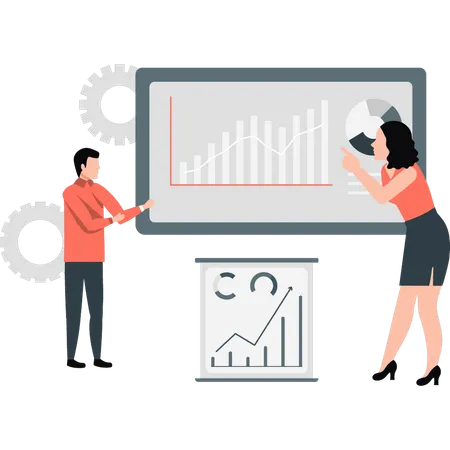 Businessman and woman pointing analytic chart  Illustration