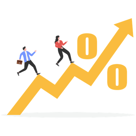 Businessman and woman running on growth arrow  Illustration