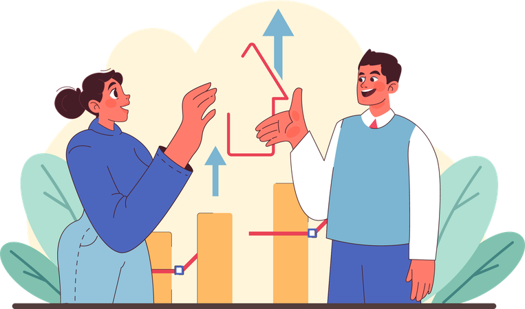 Businessman and woman showing business growth  Illustration