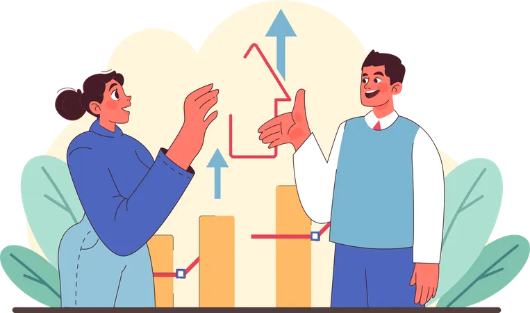 Businessman and woman showing business growth  Illustration