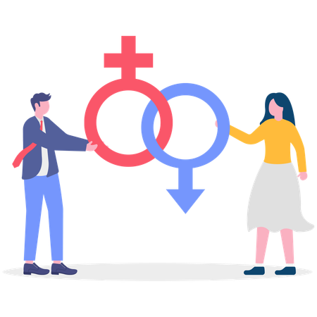 성별 표시를 보여주는 사업가와 여성  일러스트레이션