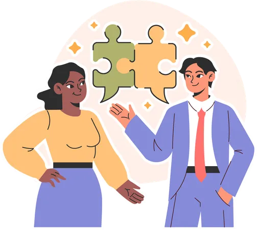 Businessman and woman solving problem  Illustration