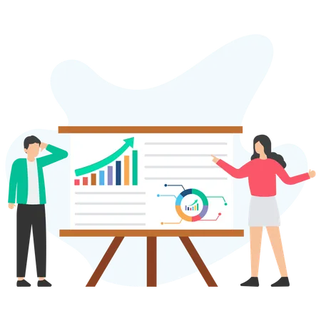 Businessman and woman standing near Presentation Board  Illustration