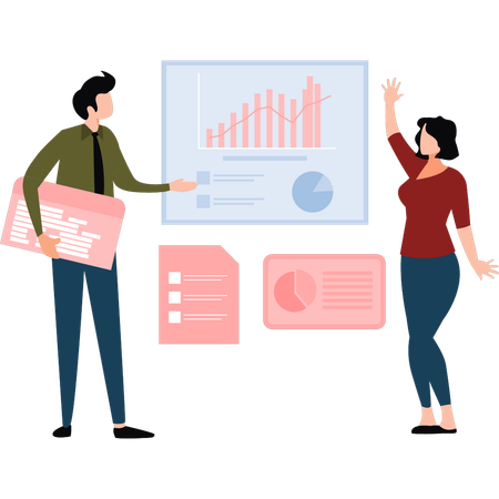 Businessman and woman Talking About analysis Graph  Illustration