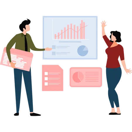 Businessman and woman Talking About analysis Graph  Illustration