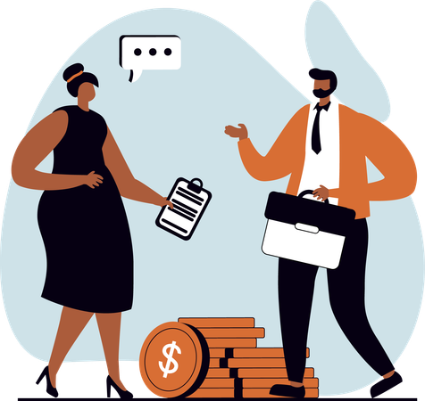 Businessman and woman talking about financial chat  Illustration